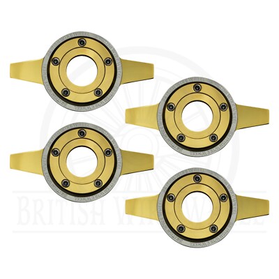 Gold 2 Bar Zenith Cut Locking Knockoff Spinner Caps w/ Chrome Accents, Set of 4