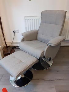 Argos Rowan Swivel Reclining Pale Grey Fabric Armchair And Stool RRP £