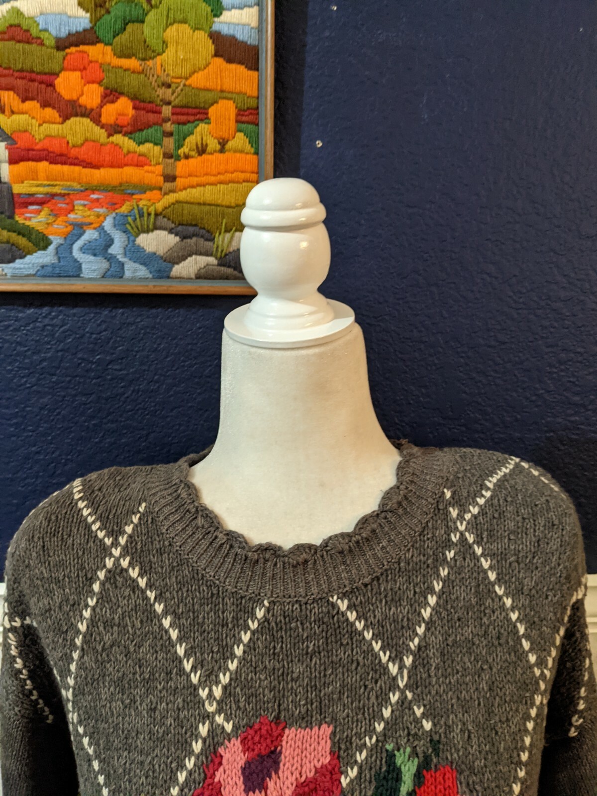 VTG Chaus Gray Knit Pullover Pullover Sweater Flo… - image 2