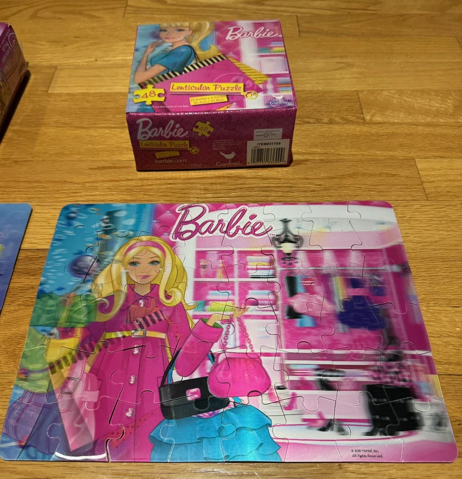 Lot Of 3 Lenticular Puzzles 2 Barbie & Disney Princess 48 Piece 12" x 9" - Image 2 of 4