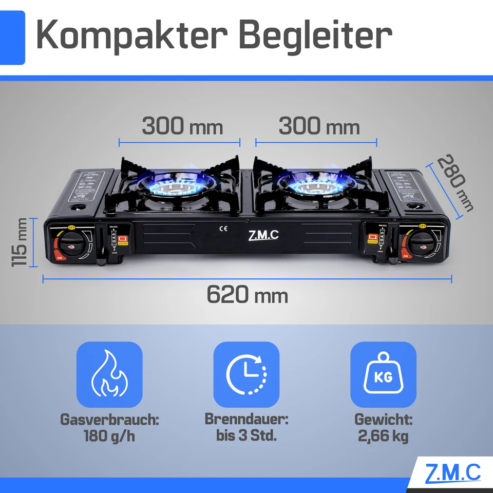 2 flammig Campingkocher Outdoor Camping Gas Kocher Grillplatte +16x Gaskartusche - Bild 2 von 4