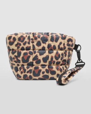 VeeCollective Porter Water-Resistant Leopard Nylon Clutch Bag #117-200-376 NWT