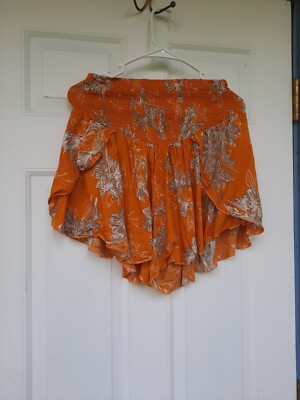 VICOLO SUMMER SHORTS BERMUDA SKIRT COTTON ORANGE FLOWER RIBBON SIZE L