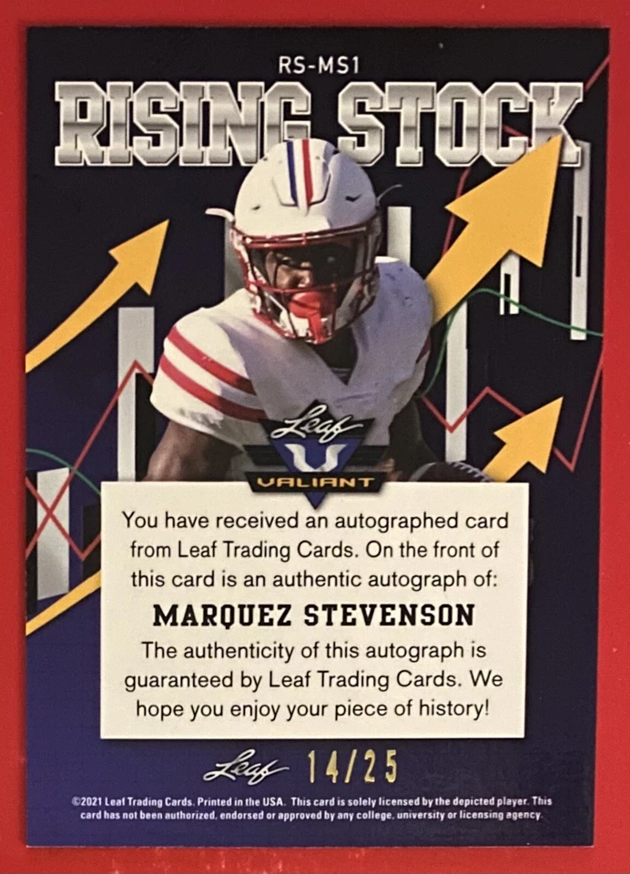 2021 Leaf Valiant Rising Stock Purple /25 Marquez Stevenson #RS-MS1 Auto - Image 2 of 2