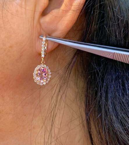4Ct Oval Cut Simulated Morganite Drop & Dangle Earrings 14K Rose Gold Finish - Picture 2 of 5