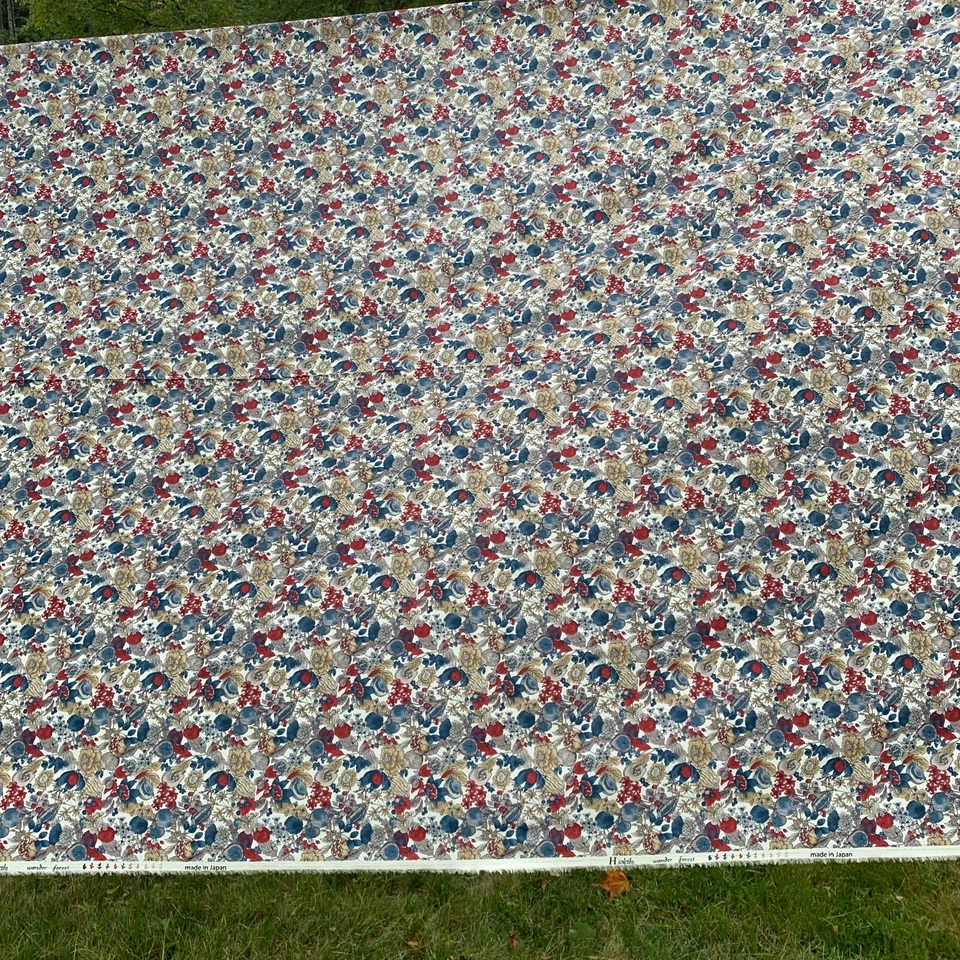 New HSoleil Fabric 8.5yds Wonder Forest Dress Rayon Blue Rust Flower Japan - Image 3 of 4