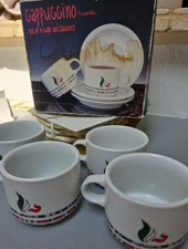 4 Cup And Saucers Espresso Cappuccino Set White Vintage GHA Small Porcelain NEW