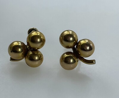 Vintage MCM Van Dell Gold Ball Clover Flower Screwback Earrings