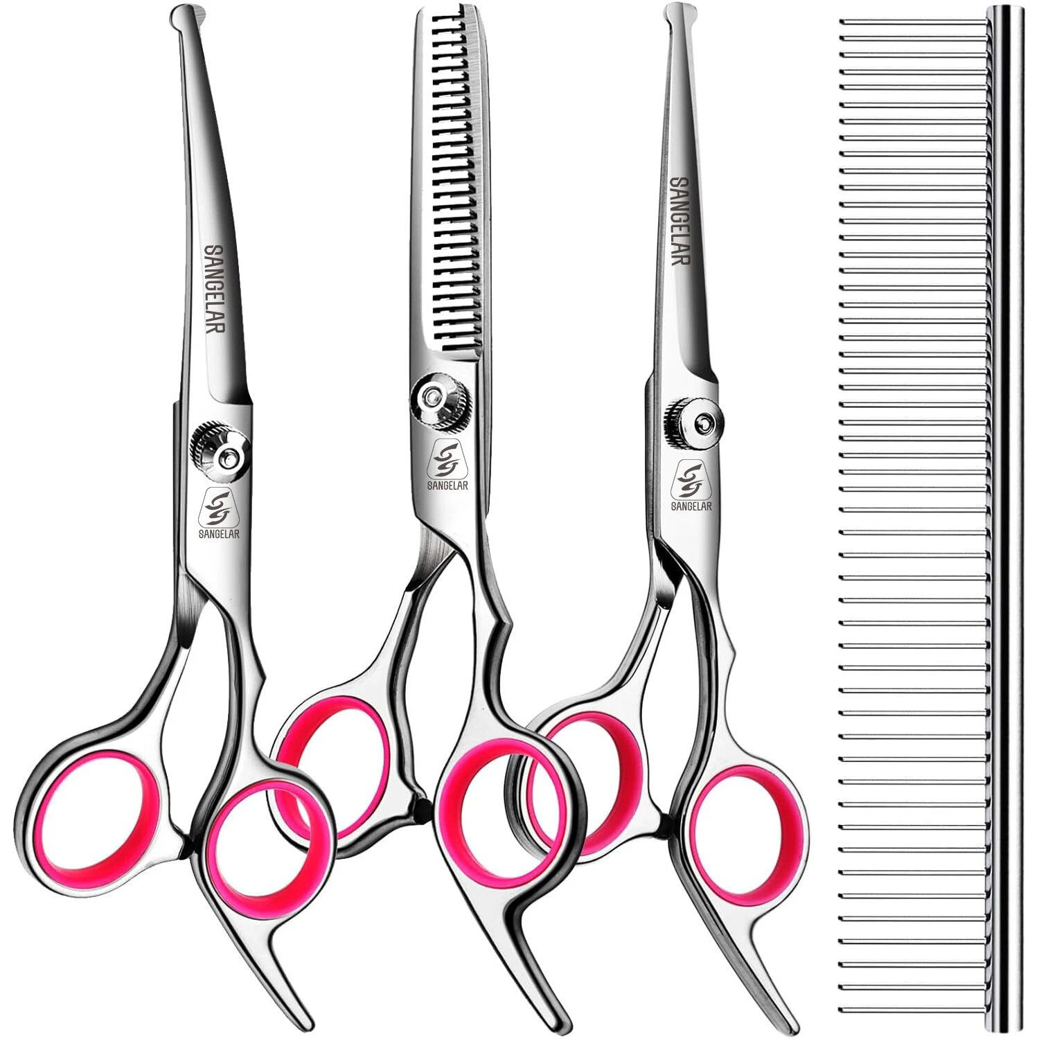 Sangelar 6.5 inch Pet Grooming Scissors Set, Round-Tip Safe for Cats & Dogs