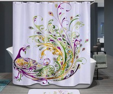 Peacock Modern Shower Curtain Purple Yellow Green Bird Art