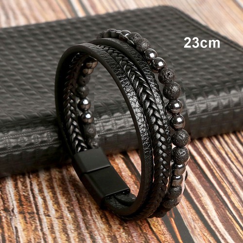 Mens Real Leather Bracelet Braided Wristband Bangle Punk Beaded Surfer Wrap Gift - Picture 10 of 16