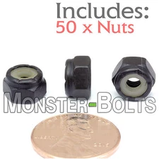 #8-32 NM - Qty 50 - Nylon Insert Hex Lock / Stop Nuts SAE - Steel w Black Oxide