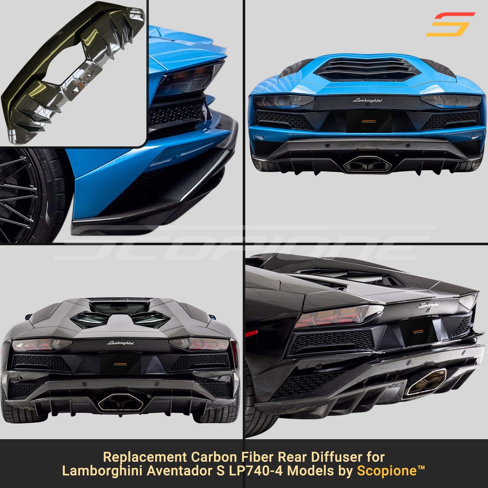 Scopione Carbon Fiber Bumper Diffuser for Lamborghini 18-21 Aventador S LP740-4