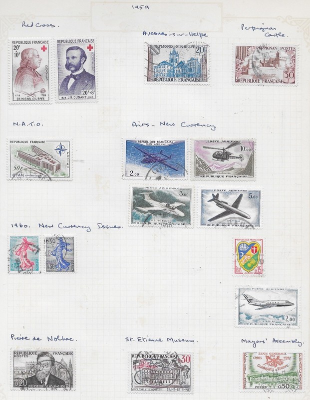 16 France Stamps w/Air Post from Quality Old Antique Album 1959-1960