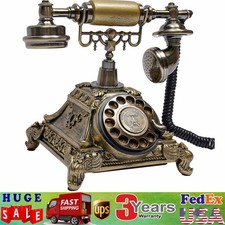 Antique Vintage Handset Old Telephone European Style Rotary Dial Phone Gold New