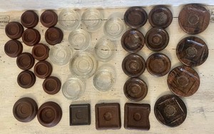 Mixed Lot of 36 Furniture Coasters Sliders 1940s Glass Metal Carpet Rubber Daisy