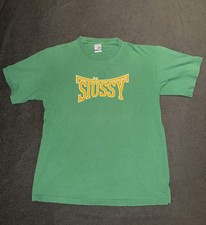 Vintage Stussy T-shirt Rozmiar Large Zielona aplikacja Nadruk Made In USA Wczesne lata 2000-te