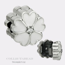 Authentic Pandora Silver White Primrose Flower Enamel CZ Clip Charm 791822EN12CZ