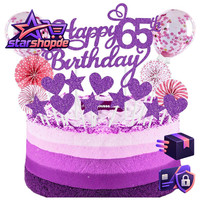 Tortendeko Happy Birthday 65 Geburtstag Purpur Rosa Glitter Cake Topper