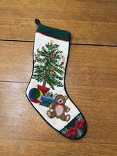 Vintage Needlepoint Christmas Tree w/Teddy Bear Stocking 18"