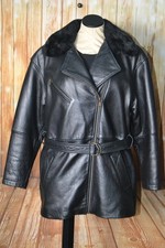 Wilson Women Faux Collar Thinsulated Zip Liner Waist Belt Leather Jacket Sz M