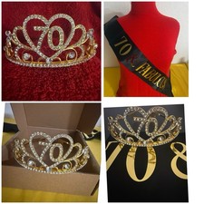 70th Birthday Sash and Tiara Crown Gold Color