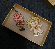 Vtg 80s AGC Strawberry Shortcake Gold Pendant Necklace Apple Dumpling Pin
