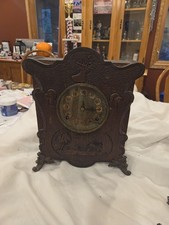 Rare antique Wm L Gilbert Cosey Corner style Q hunter mantle clock runs repair