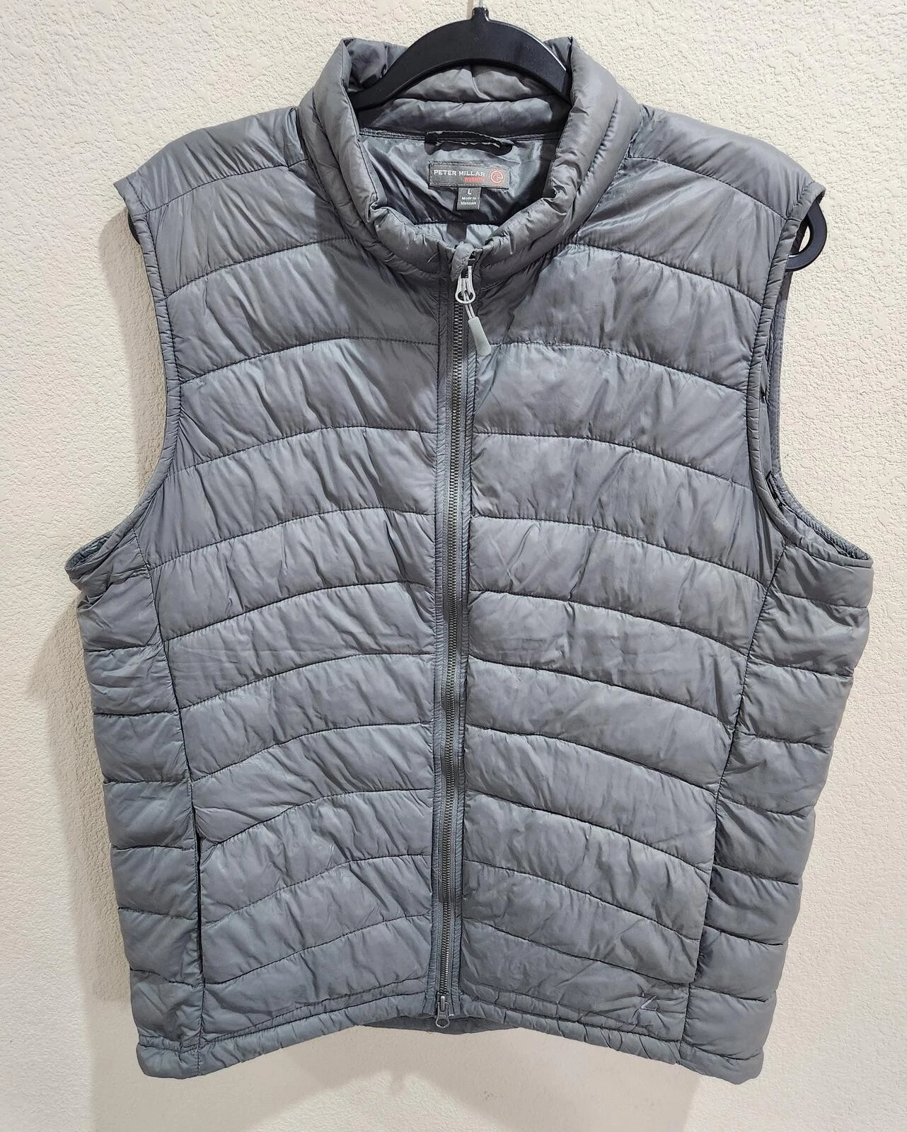 Peter Millar Warmth Elite Vest Mens Large Gray Quilted Insulated Puffer Full Zip