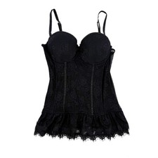 baci Bustier Corset Womens Size 1X 2X Black Lace Hook Eye Adjustable Straps