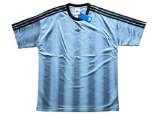 adidas Original Mens Blue/ Black Stripe Jacquard Jersey T-Shirt Trefoil Logo NEW