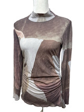 ARITZIA WILFRED Size M Top Blouse Shirt Nylon Mock Neck Ruched Gathered