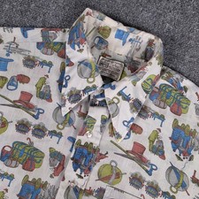 Vtg Kmart Permanent Press Shirt Mens L White Novelty Travel Print 70's