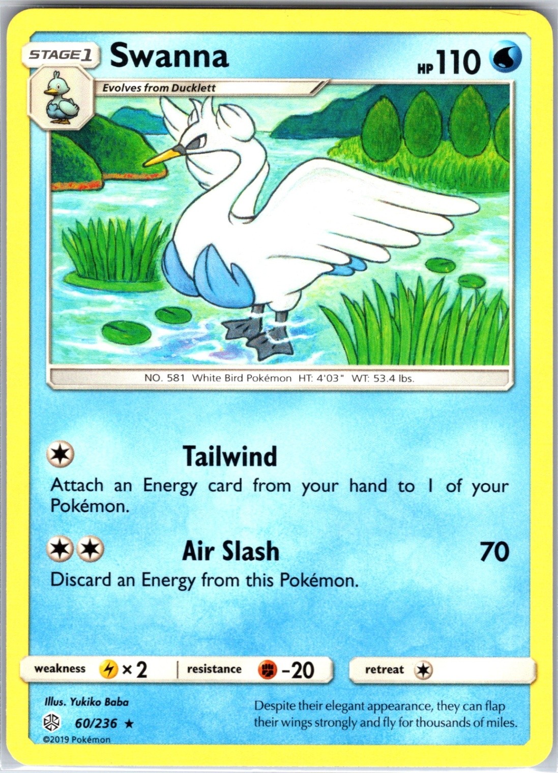 Swanna 60/236 Rare Regular Card SM - Cosmic Eclipse Pokemon TCG NM