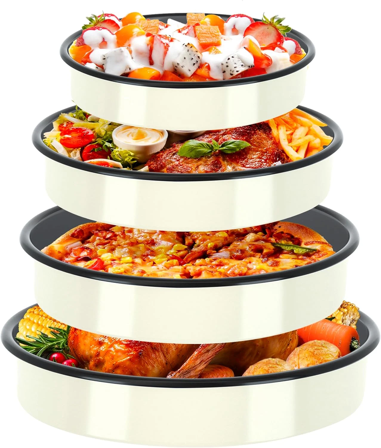 Enamel round Roasting Pan Set Baking Dish 4-Pack 9/10/12/14 Inch High Temperatur