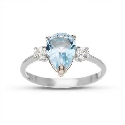Bague Goutte Topaze Bleue Et Zircons Blancs En Or Blanc 18k - Photo 1/2