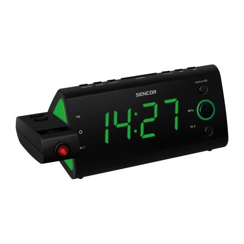 Radio-réveil projection SENCOR SRC 330 GN avec tuner FM et grand écran LED