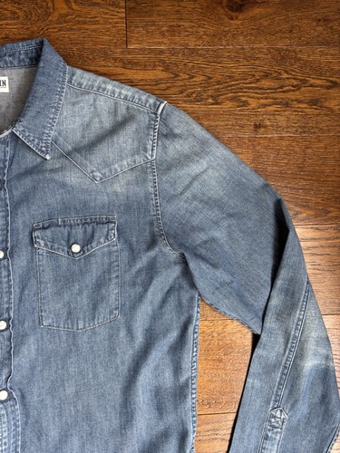 Edwin Jeans Men's Soft Blue Memphis Denim Shirt Size Medium Excellent Condition - Picture 2 of 7