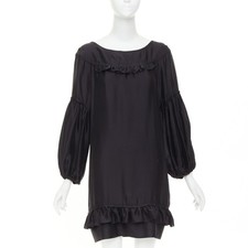 STELLA MCCARTNEY 2007 black silk ruffle trim puff sleeve baby doll dress IT40 S