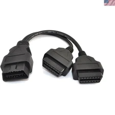 30cm/12'' OBD II Extension Cable - Dual Female, 16 Pin with Right Angle Adapter
