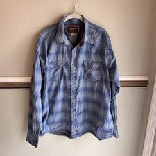 Wrangler Retro Western Pearl Snap Shirt Blue Plaid Long Sleeve Men s 2XL