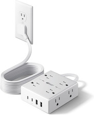 10Ft Extension Cord with Multiple Outlets, Flat Plug Surge Protector Power Strip