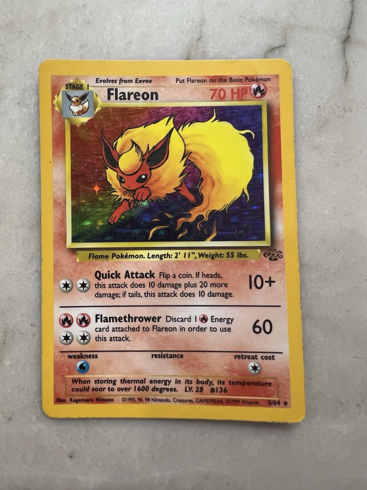 Pokémon TCG Flareon Jungle Holo Card 3/64  Rare Vintage ( Evee Included)
