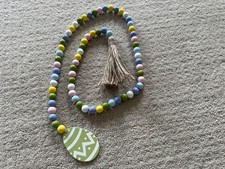Easter Egg Wood Bead Garland 4fT. Spring Tassel Decor Pastel Happy Easter Bunny