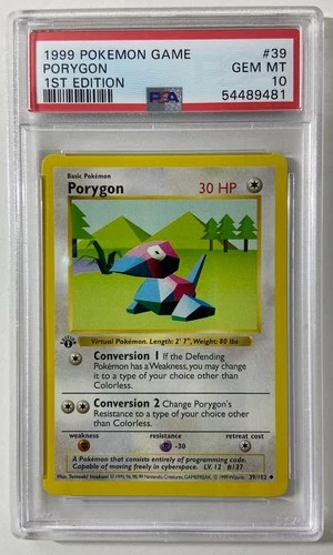 Pokemon - Base Set 1st Edit. 1999 Shadowless "PORYGON" PSA 10 GEM/MT #39/102.