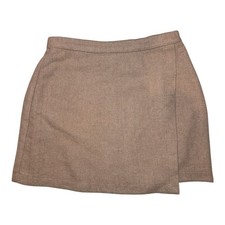 Abercrombie Fitch Brown Herringbone Tweed Mini Skirt Side Zip Preppy Size L