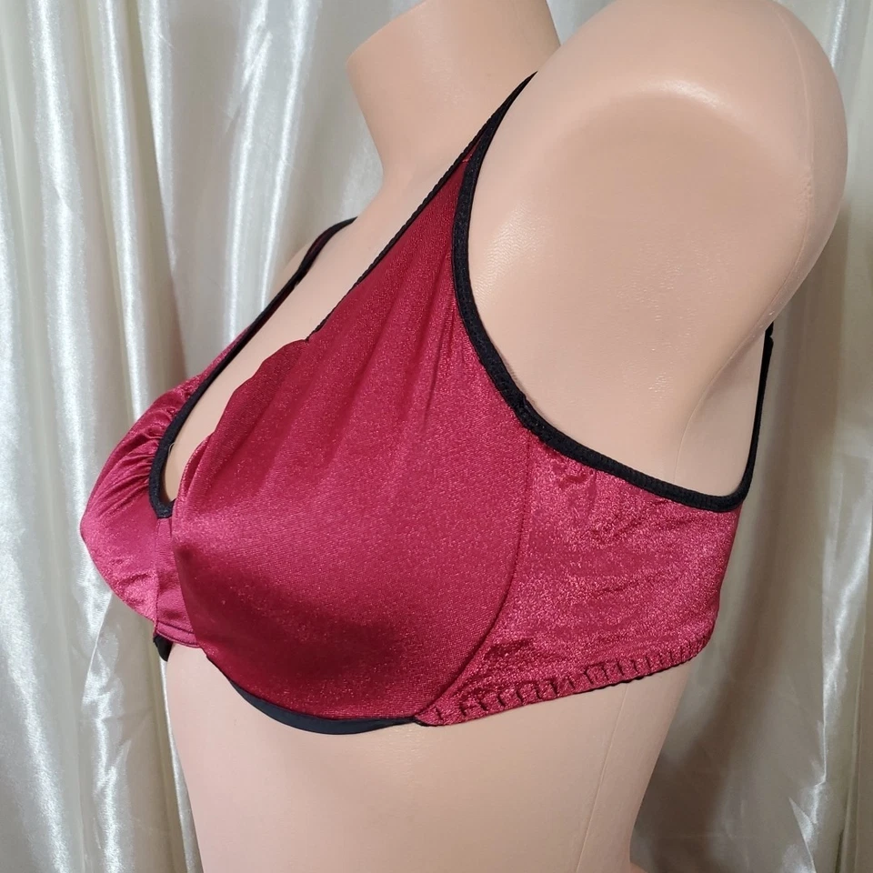 Sujetador De Colección ADORABLE Con Aros Sin Acolchado BRILLANTE SATINADO Borgoña Segunda Piel 38C Foto 3 de 4