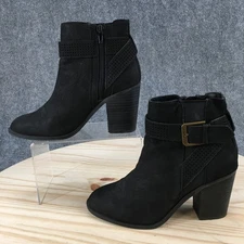 Crown Vintage Boots Womens 6.5 Perania Ankle Bootie Black Side Zip Casual Block