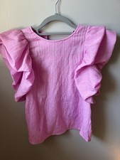 THML Women s Pink Textured Ruffle Flutter Sho...