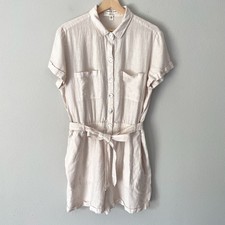 Cloth  Stone for Anthropologie Safari Linen Romper Women's L Button Up Beige